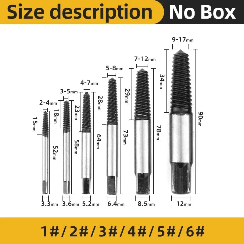 5/6Pcs Screw Extractor Metal Drill Bit Set Damaged Screws Remover Extractor Woodworking Tools Broken Bolt Water Pipe Extractor