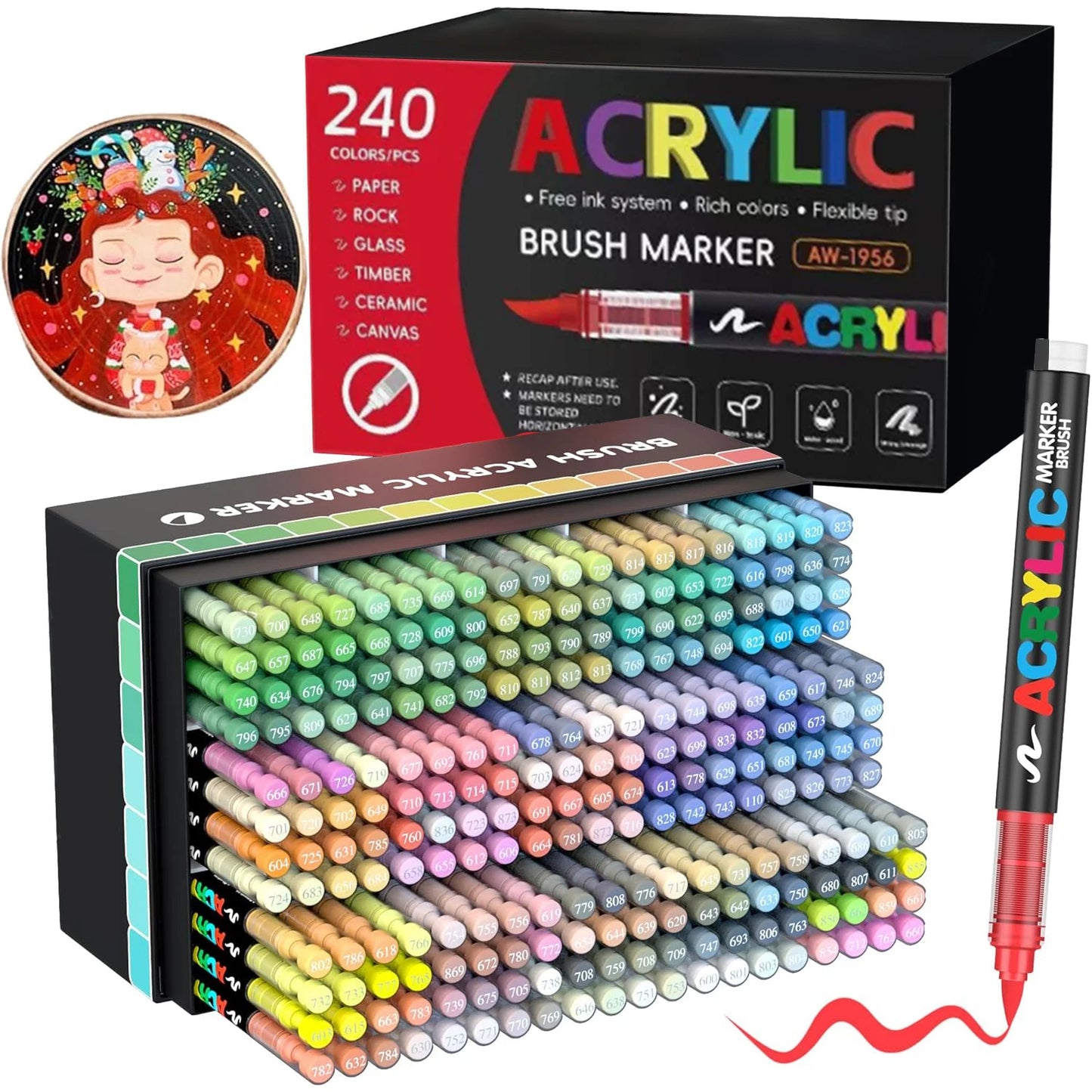 12-366 Colors Acrylic Painting Marker Waterproof Acrylic Brush Marker Professional Acrylic Marker Set DIY Coloring Art Supplies