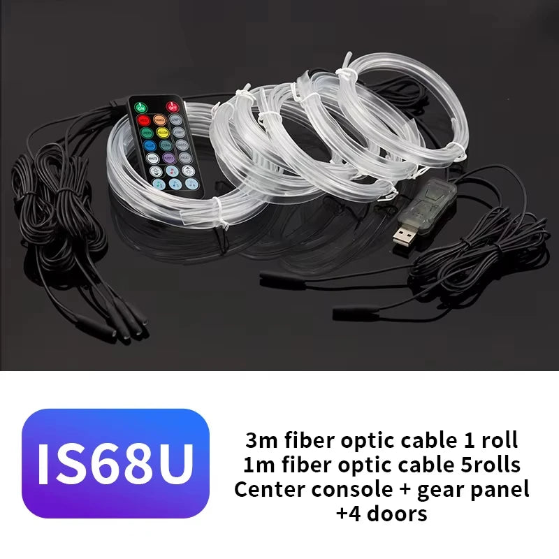 RGB Fiber Optic Car Ambient Light Strip with Music Sync (2-5m)