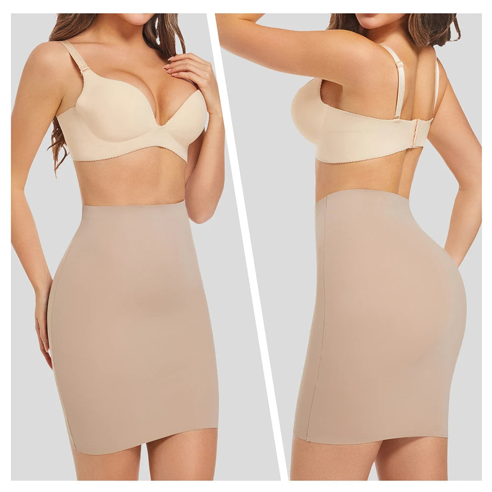 Women Above Knee Underskirt Half Slips for Dress Shapewear Body Shaper Seamless Smooth Tummy Control Underwear Short Skirt