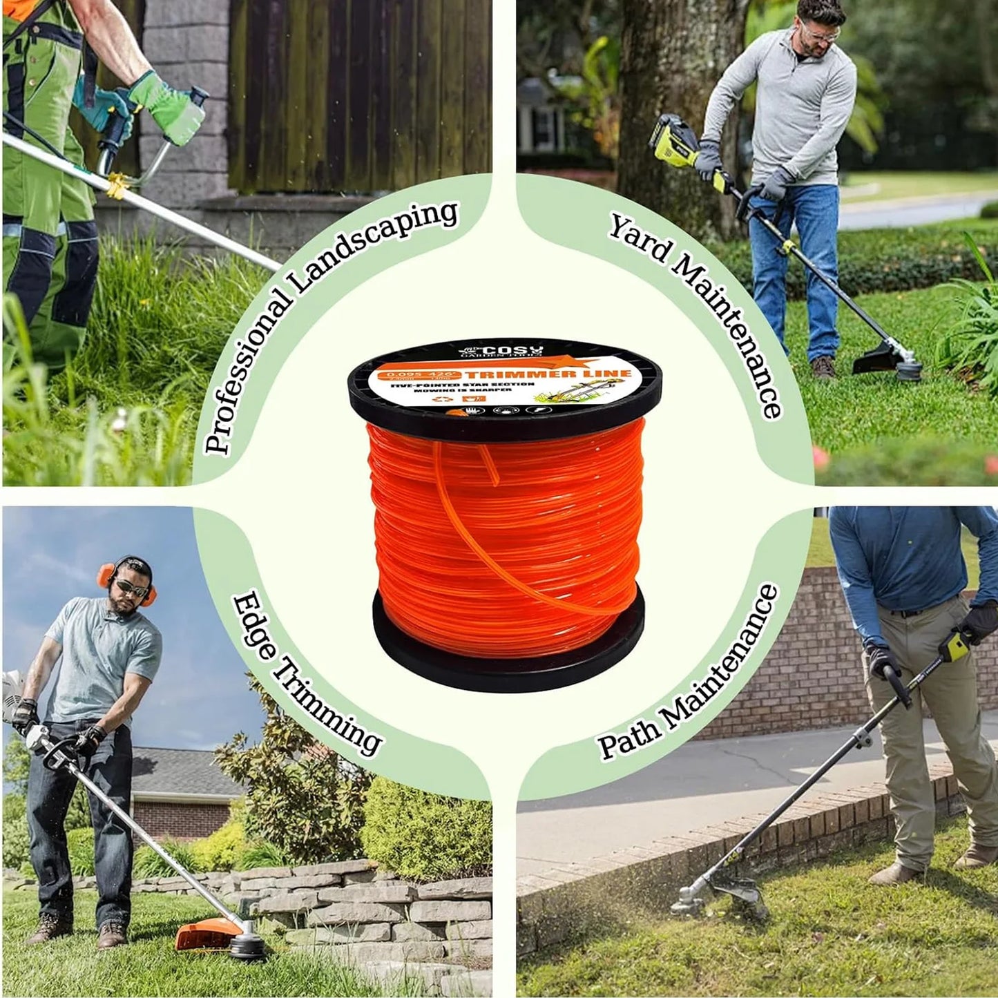 TSES 1LB Trimmer Rope Star Shape, String Trimmer Line, Commercial Grade Pentagon Weed Eater Spool, Premium Nylon Universal
