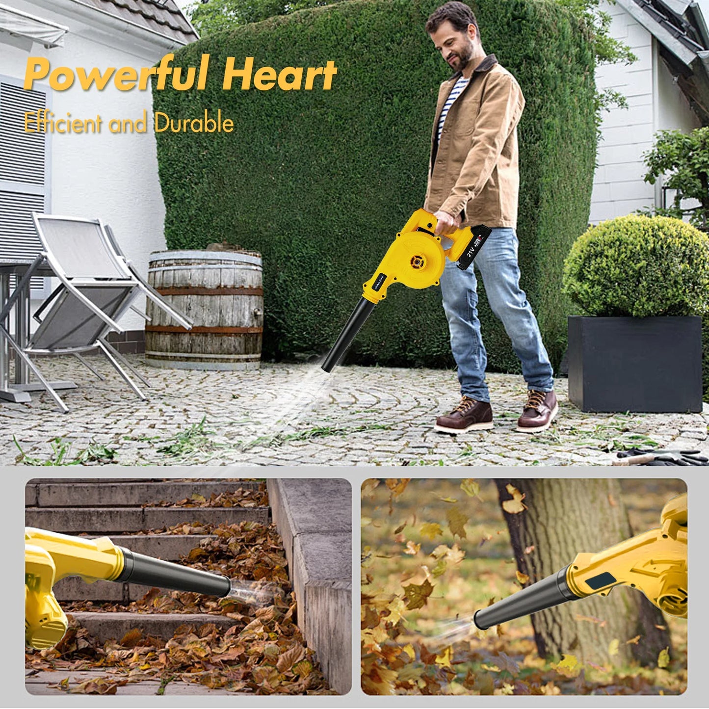 21V Cordless Leaf Blower — 2-in-1 Battery Blower for Lawn & Dust