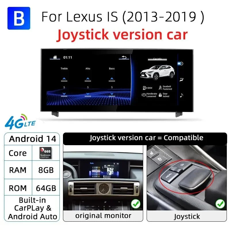 Android 14 Car Radio For Lexus IS RC 200 250 300 350 200t 300h 2013-2019 128GB Multimedia Video Player CarPlay Autoradio 4G