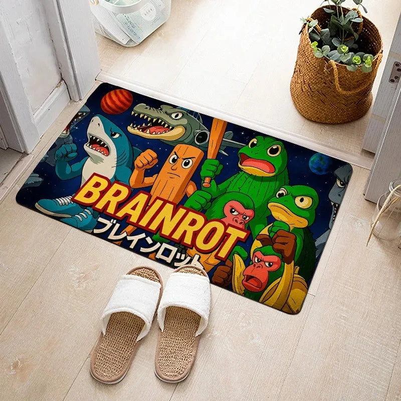 BRAINROT BOXFIGHTS Carpet Mat Rug Cartoon Shark Crocodile Plane TikTok Meme Home Decoration Fun Game Style Floor Mat Welcome Mat