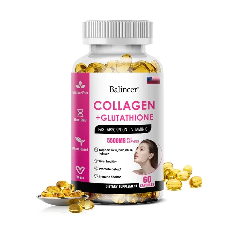 Bcuelov Glutathione & Collagen Supplement – Antioxidant Whitening Capsules for Skin Health, Hair, Nails & Anti-Aging | 30/60/120 Count