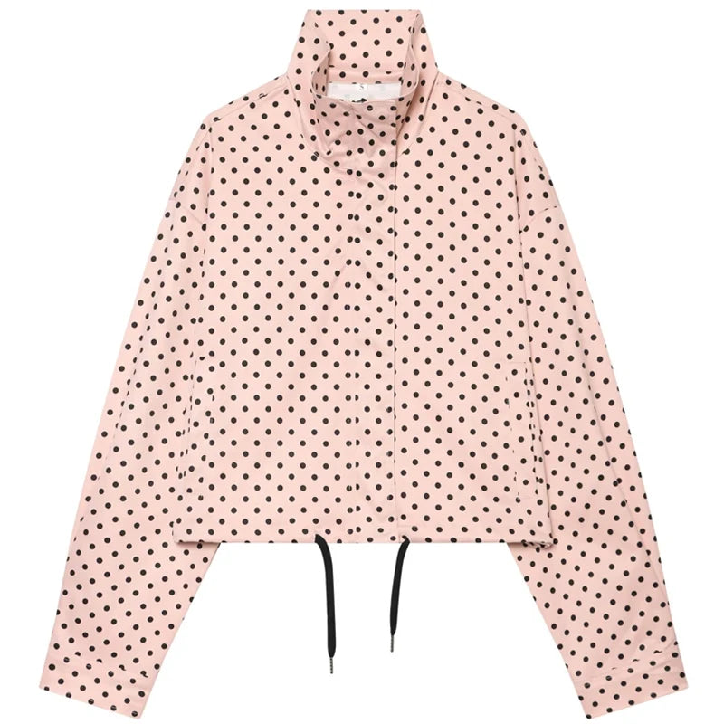 Women's Polka Dot Bomber Jacket, Oversized Zip-Up
