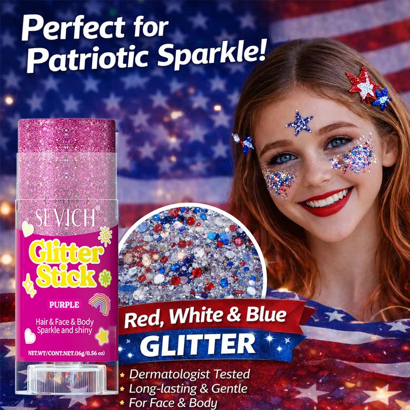 Glitter Makeup Stick for Hair Face Body Shimmer Gel Cosmetic for Women Festival Party Independence Day Hair Decoration