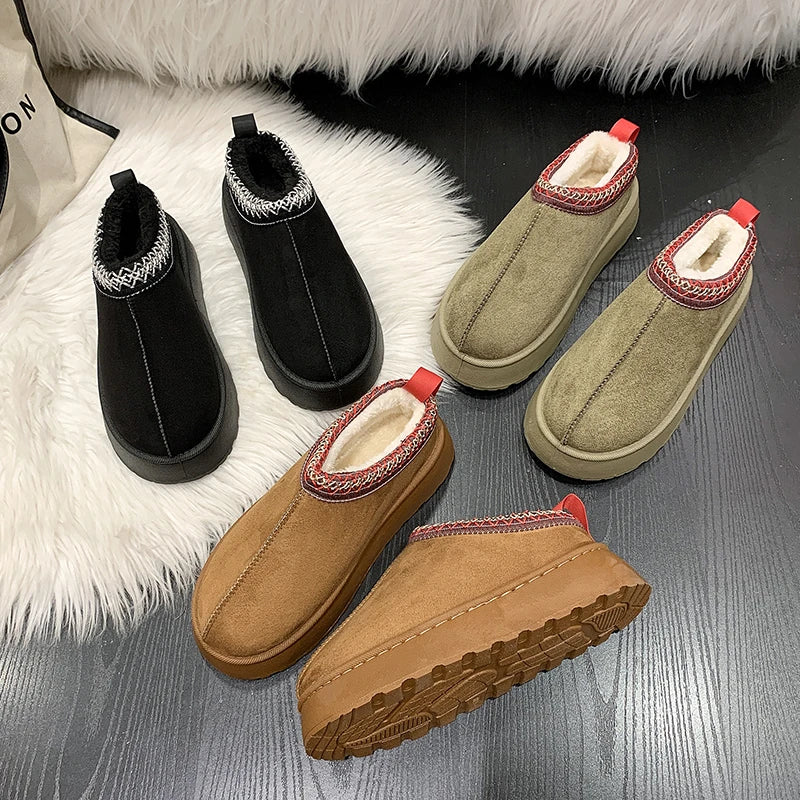 Snow Boots For Women 2024 Winter New Cashmere Warm Thick Soles Without Heel-covered Hair Half Slipper Cotton Shoes for Women