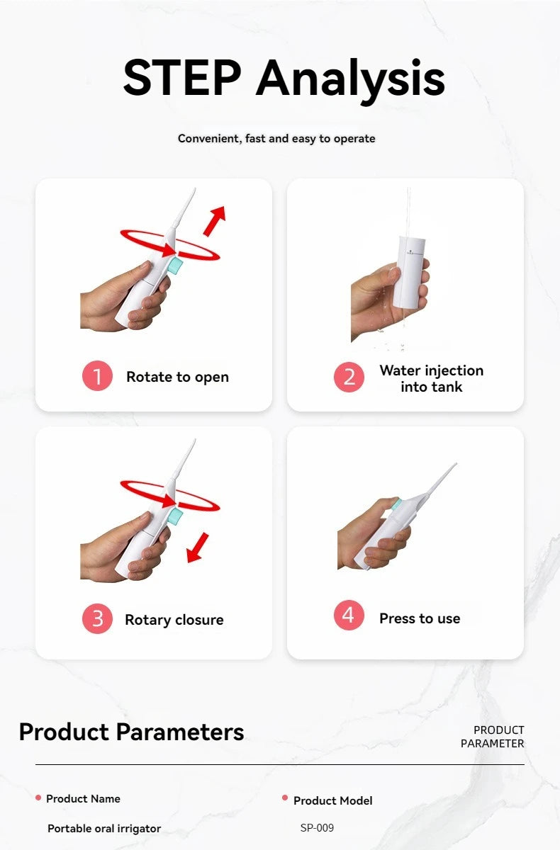 High Pressure Oral Irrigator Portable Teeth Clean Water Dental Floss Manual High Pressure Water Toothpick