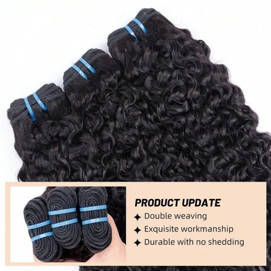 Burmese Curly Human Hair Bundles — 12A Remy Water Wave Weave (12"–40")