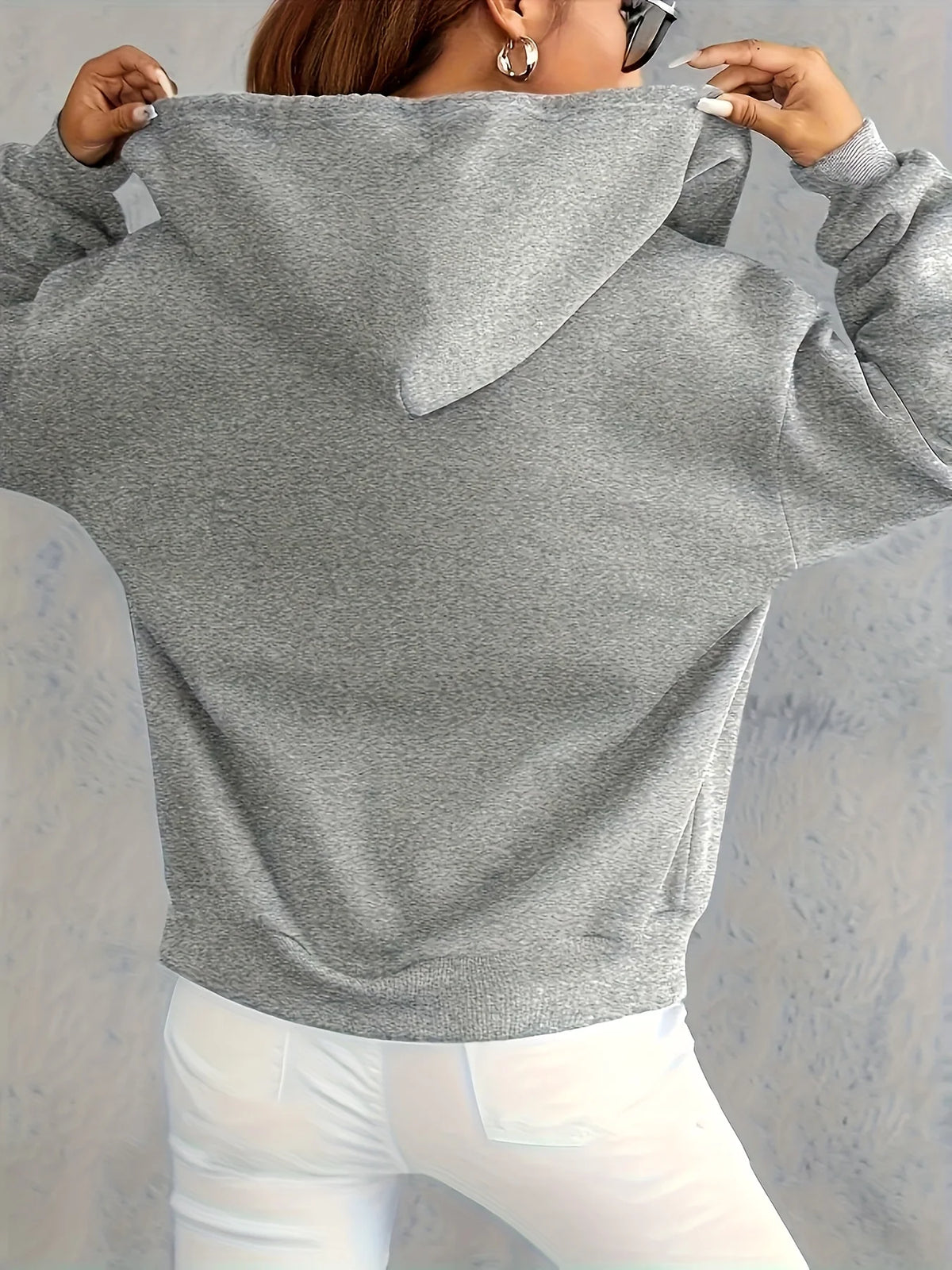 Women's Brown Zip-Up Hoodie - Drop Shoulder Relaxed Fleece Sweatshirt - photo 5