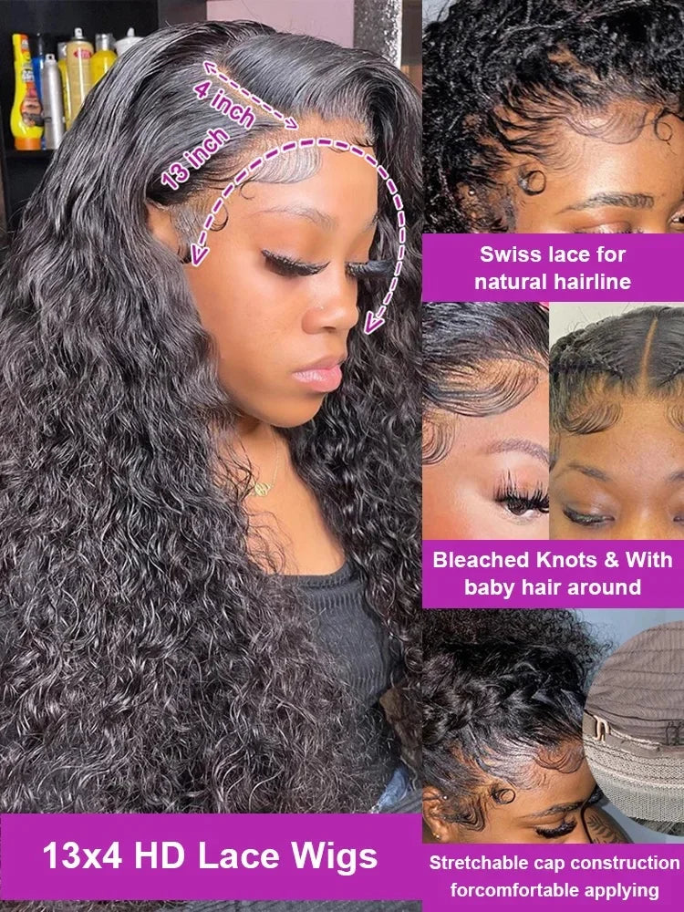 Water Wave HD Lace Front Wig 13x4 13x6 - 250 Density Human Hair