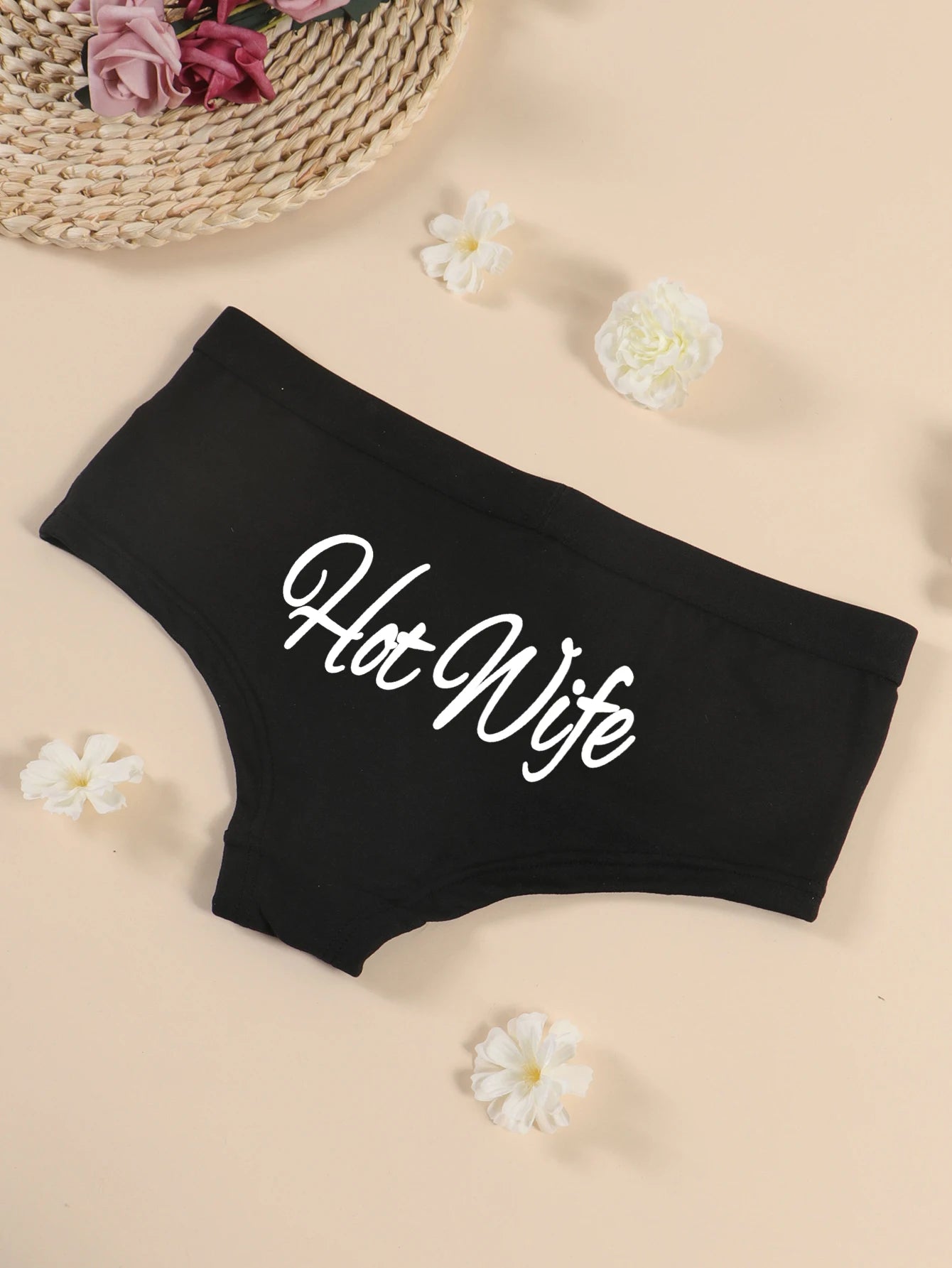 Varsbaby Hot Wife Printed Boyshort Large Size Panties Women Playful Underwear with Cheeky Letter Prints Boxer Shorts