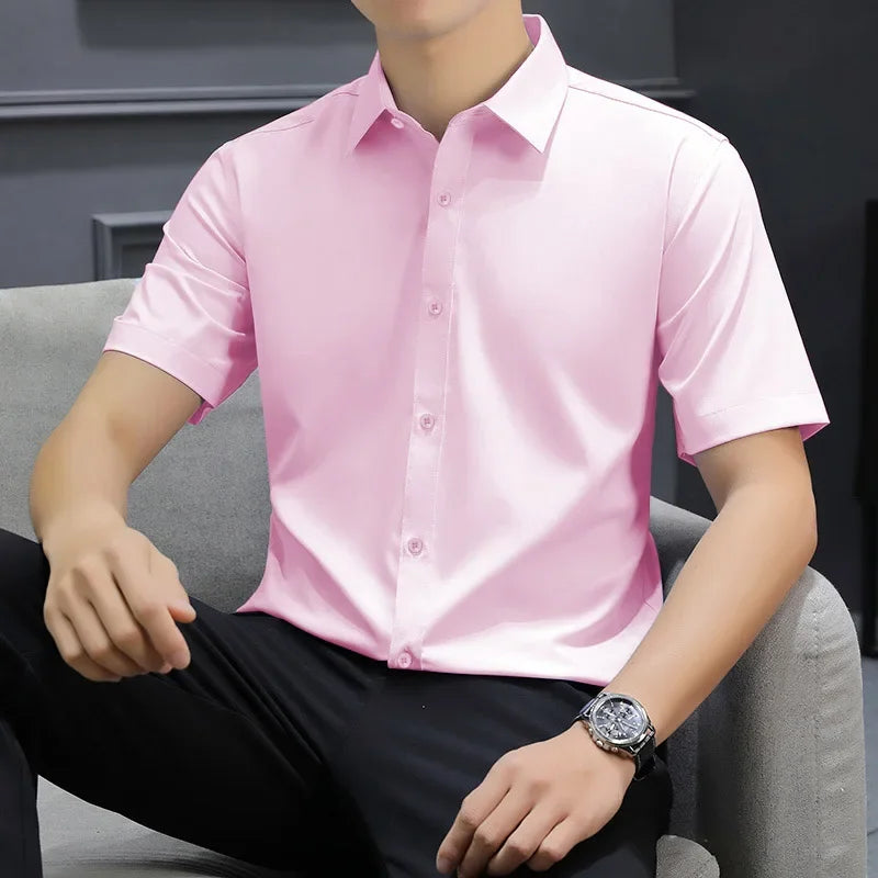 Men's Solid Short-Sleeve Shirt - No-Iron, Versatile Summer Casual