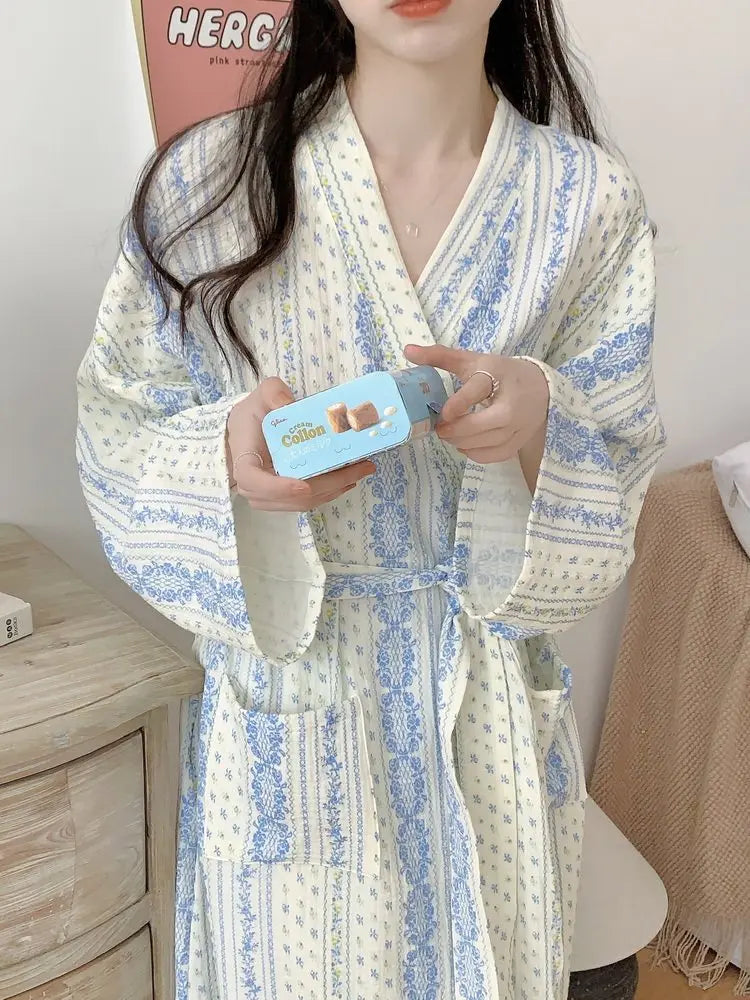 Women's Long Sleeve Mid-Length Robe, Soft Loungewear