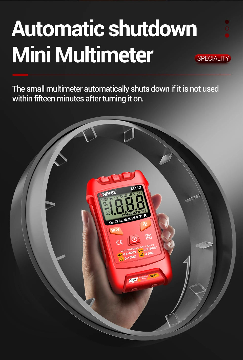 ANENG M113 Inteligent Multimeter 1999 Count Digital AC/DC Voltage Meter Ohm NCV Measuring Mini Instruments Electricity Test Tool
