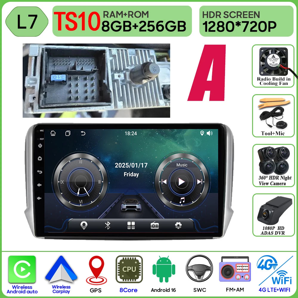 Android 16 GPS Navigation For Peugeot 2008 208 Series 2012 - 2018 Carplay Car Radio Multimedia Player Stereo Video BT 2k Screen