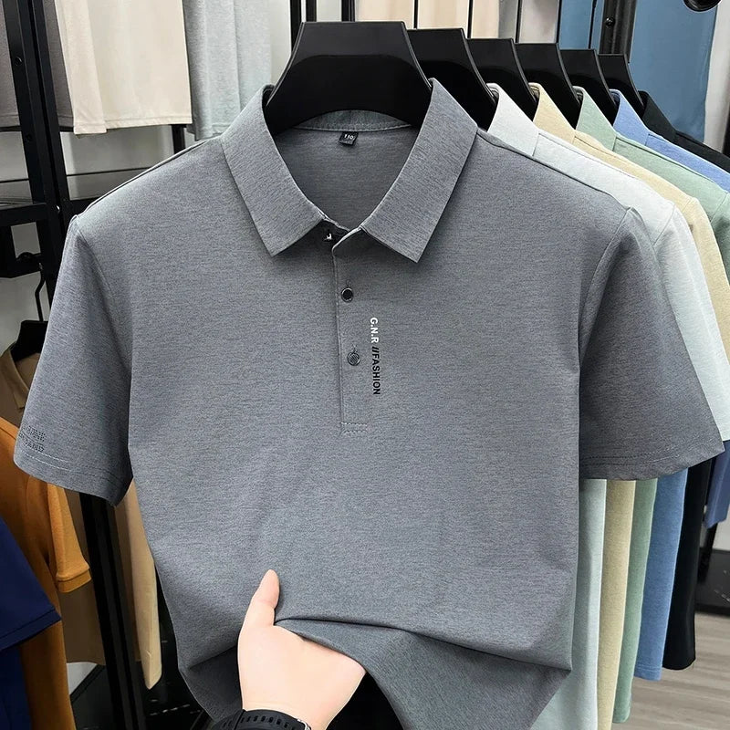 Men's Melange Polo Tee - Lapel Three-Button, Sleeve Graphic