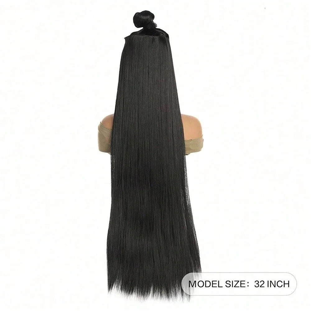 24inch/32 inch/40 inch Long Straight Synthetic Hairpieces Clip In Hair Extensions Black Natural Hair Piece for Women