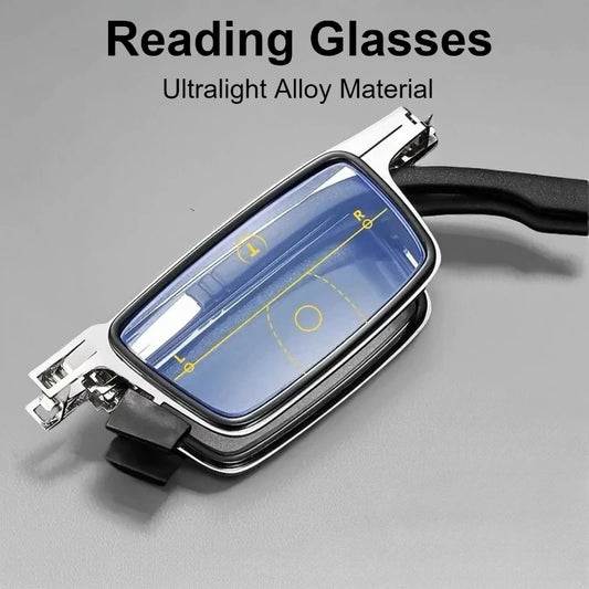 Portable Folding Reading Glasses with Case — Metal Frame, Blue Light Filter, Unisex