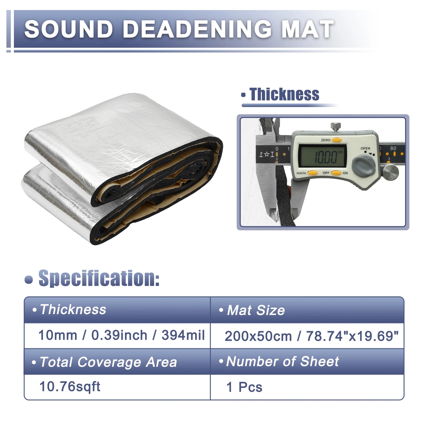 Uxcell Car Firewall Heat Sound Deadener Insulation Mat Aluminium Coating Cotton Self-adhesive Noise Insulation 5mm 10mm