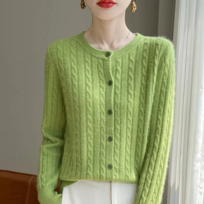 Women's Slim Fit Thick Knit Cardigan - Warm Crew Neck Sweater - photo 18