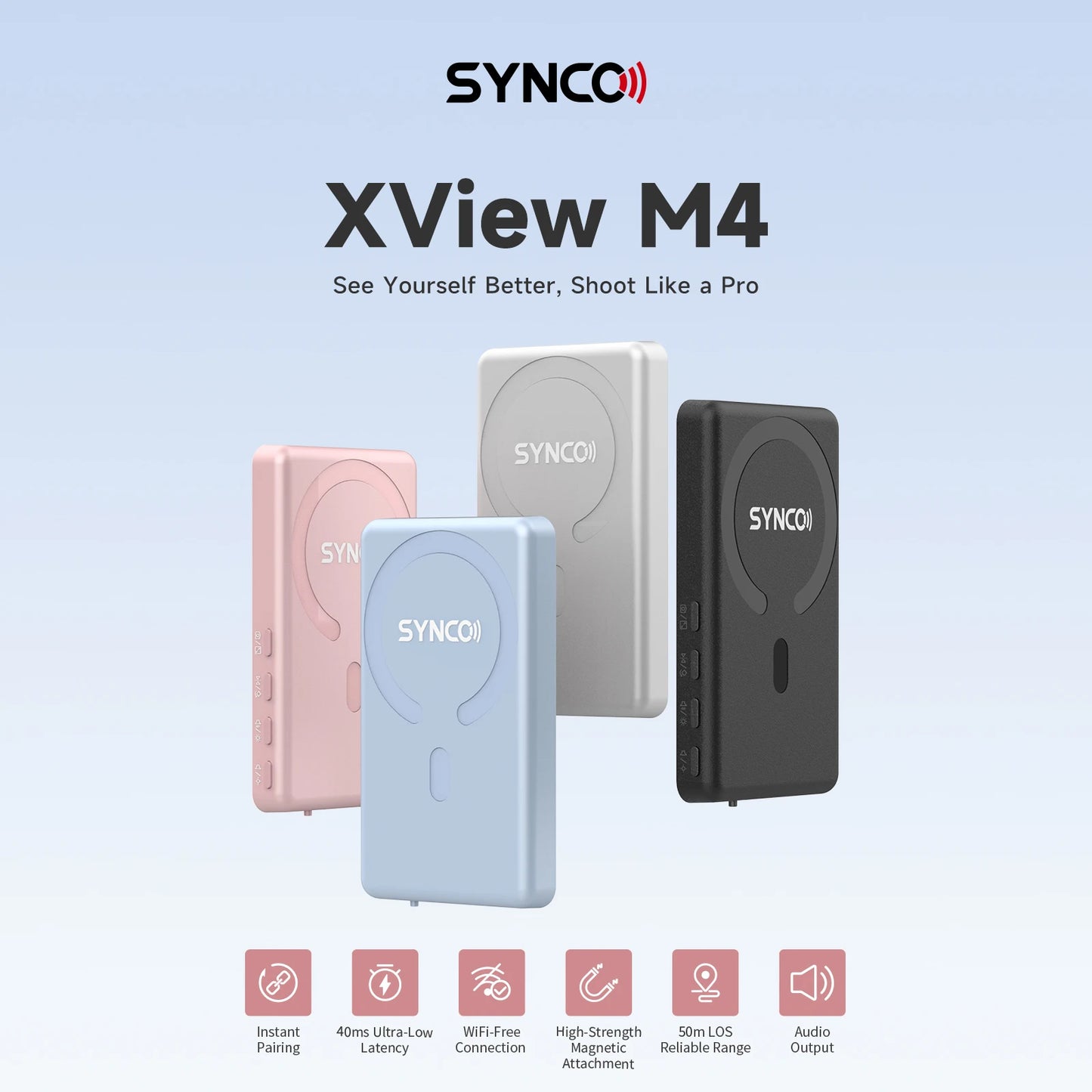SYNCO XView M4 Selfie Monitor Screen for Smartphone Photography Back Camera Monitor with Bluetooth Control for IOS Android