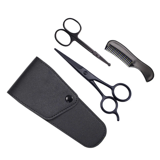 Beard Grooming Kit with Comb, Scissors & Brush - Compact Portable Set