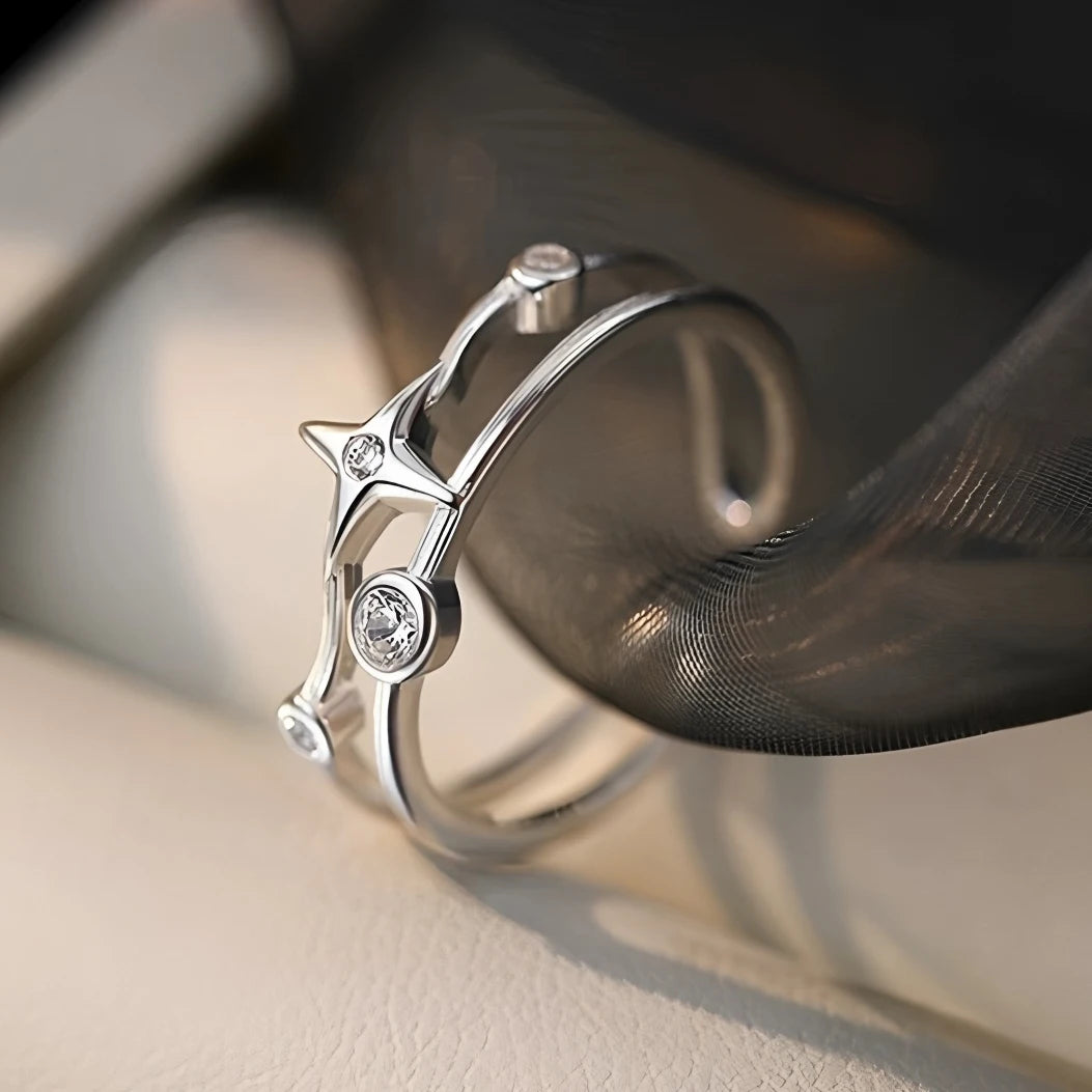 PANJBJ 925 Sterling Silver Hollow Out Rings For Women Three Layered Cross Punk Irregular Vintage Jewelry Gift Dropshipping