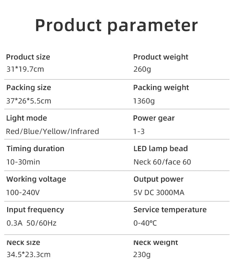 7 Colors + Infrared LED Face & Neck Mask – Red Light Therapy for Anti-Aging, Acne & Skin Tightening