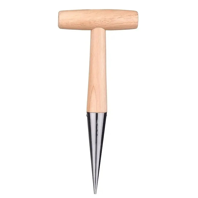 Hand Sow Dibbler With Wood Handle For Sowing Seeds Transplanting Plants Planting Bulbs Digging Gardening Garden Hole Punch Tool