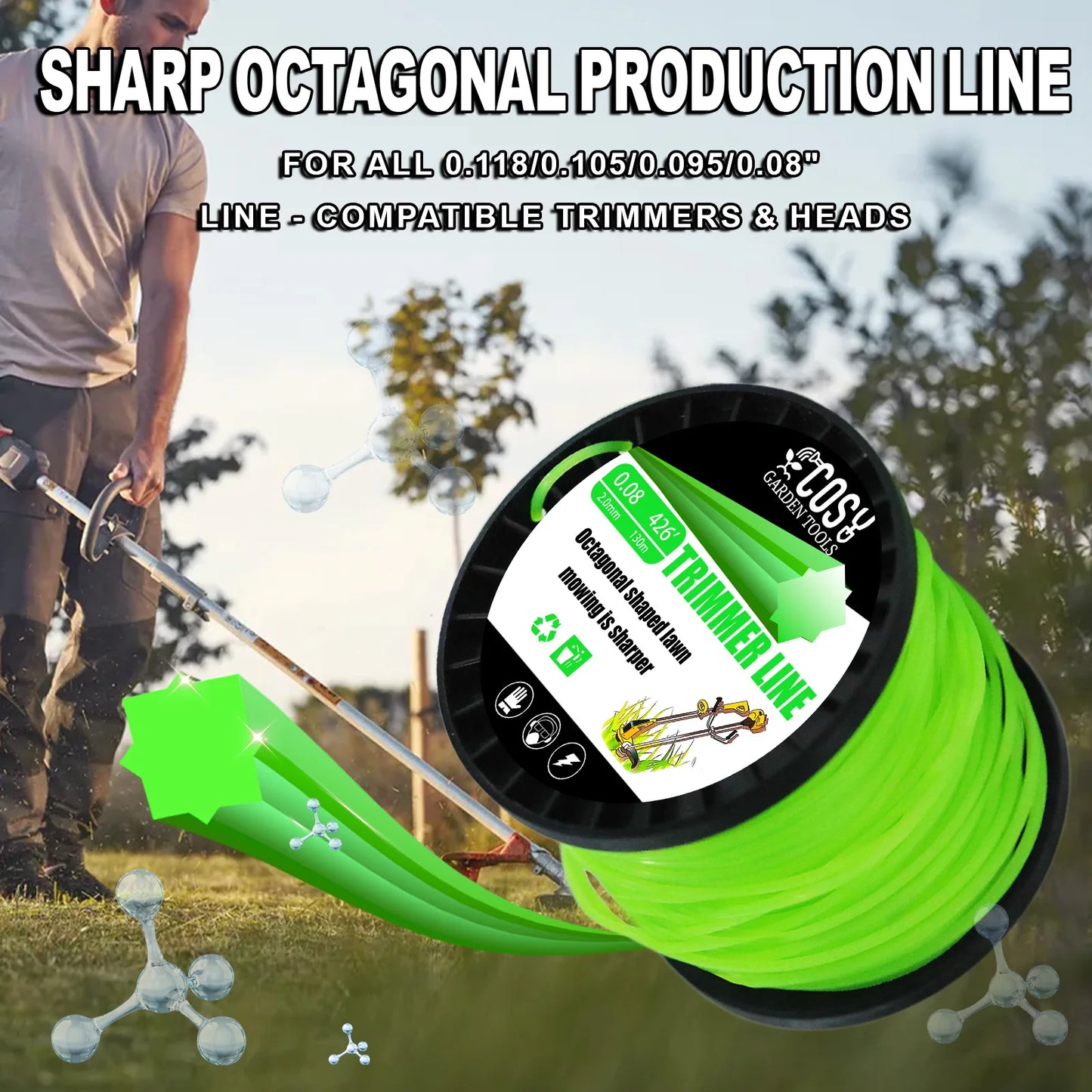 2.4mm130m Nylon Octagonal shape Mowing Trimmer Line Trimmer Head String for Grass Trimmer Roll Grass Rope Line Brushcutter Wires