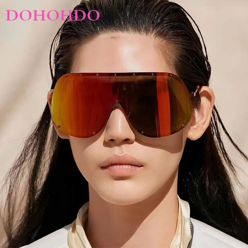 Oversized Rimless Shield Sunglasses for Women — Y2K UV400