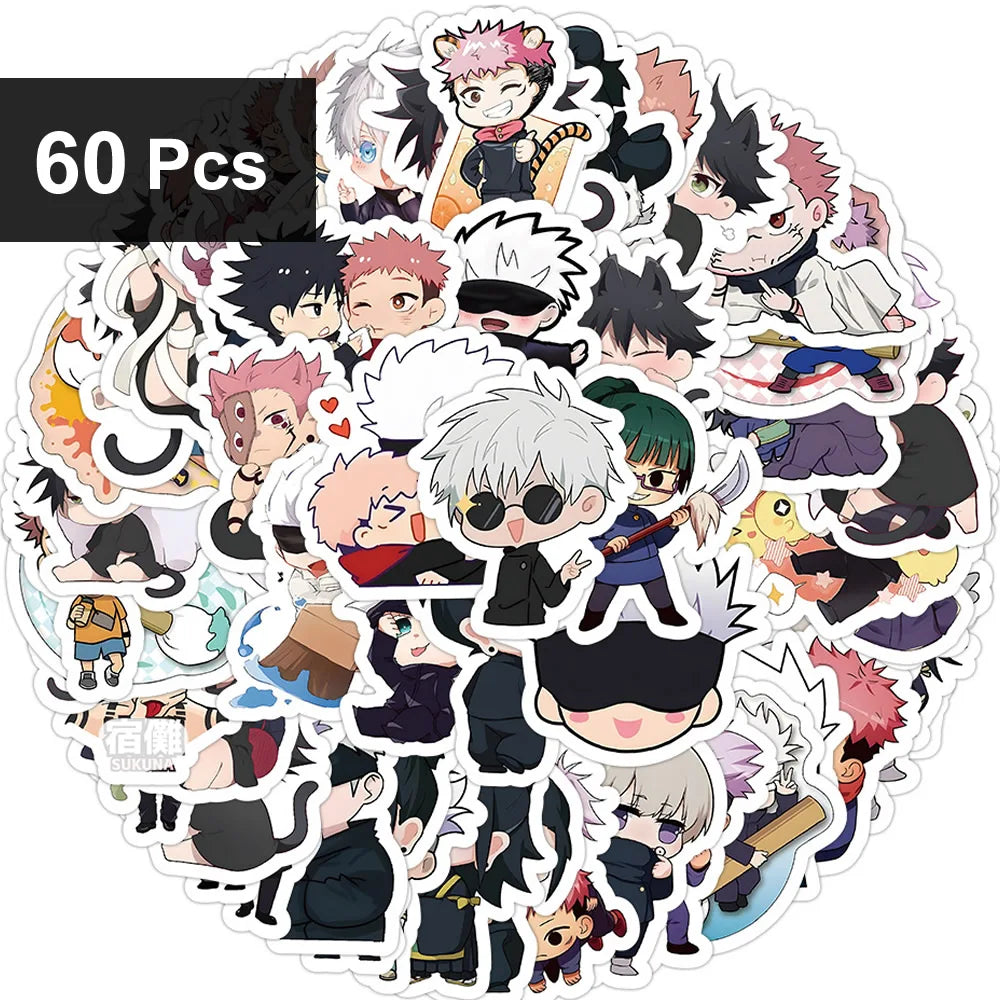 30/60/180pcs Jujutsu Kaisen Anime Stickers Cute Satoru Gojo Itadori Yuji Stationery Cartoon Sticker Phone Laptop Diary Kawaii