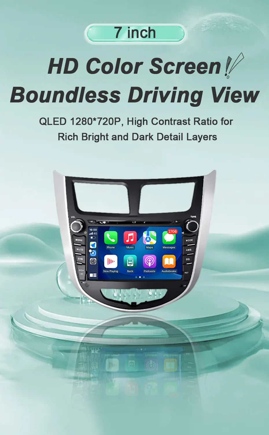 7" Android Car Radio for Hyundai Solaris Accent Verna 2010-2016 Wireless CarPlay Android Auto GPS WiFi BT FM Touch Screen Stereo