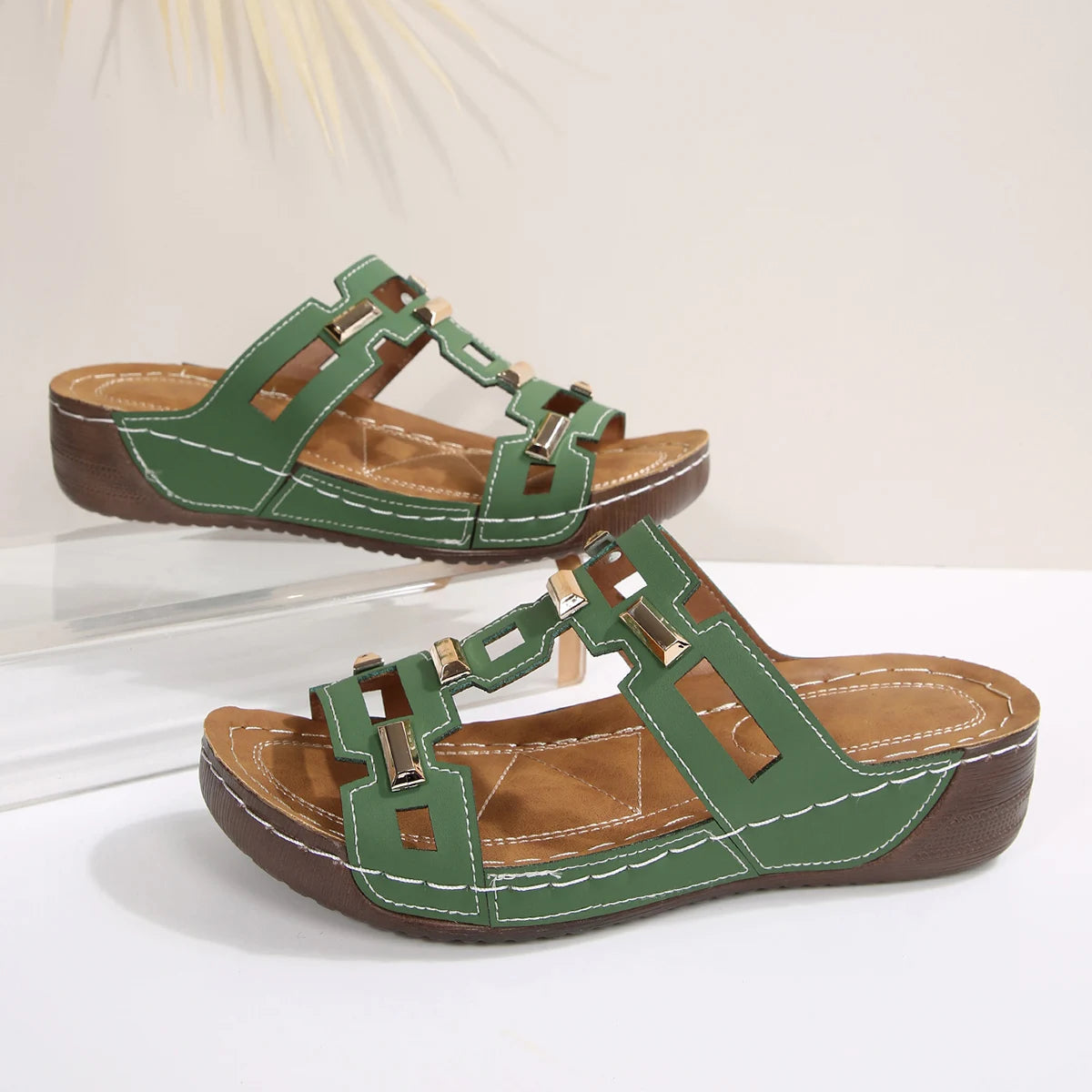 Roman Wedge Slide Sandals for Women — Open-Toe Slip-On Summer Beach Shoes, Plus Size