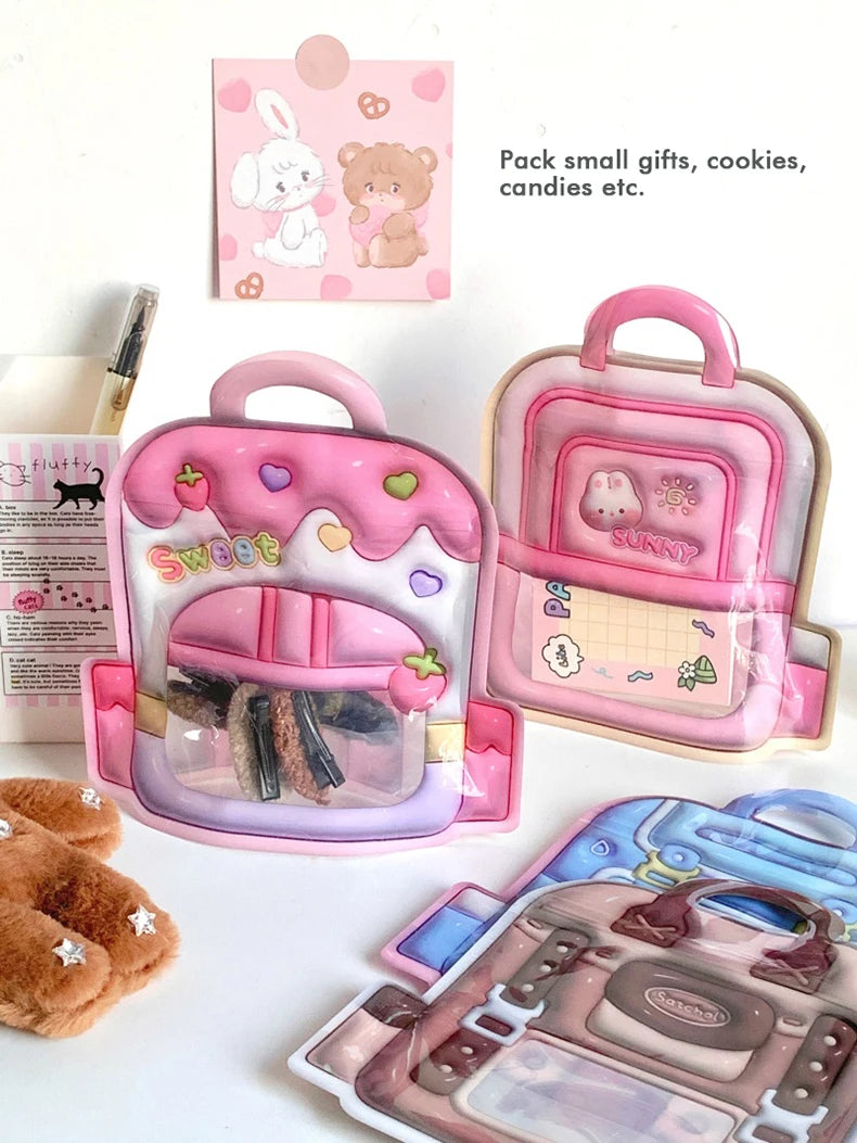 10/50PCS Zipper Cartoon Storage Bag Cute 3D Cartoon Backpack Small Items Storage Bag Valentine Day Birthday Gift Packaging Bag