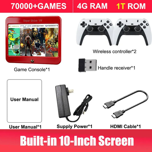 T1 Portable Game Console – 10.1" HD, 60+ Emulators, 2-4 Players
