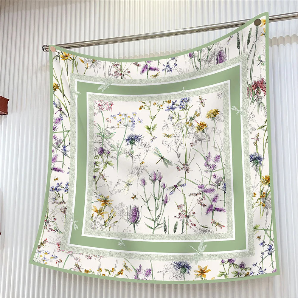 90cm Elegant Floral Silk Scarf for Women - Versatile Fashion Accessory