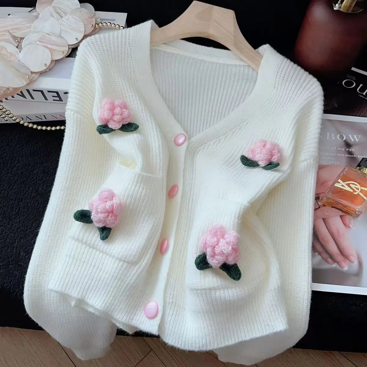 Womens Cardigan Sweaters Winter 2026 New 3d Flower Casual Knit Trendy Jackets Top for Autumn Winter Cute Jumpers Sweet Tops