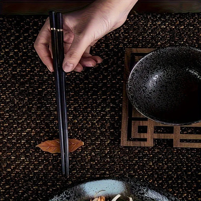 Nordic-Style Alloy Chopsticks Set - Non-Slip Heat-Resistant Utensils for Individual Servings, Dishwasher Safe (Gold/Black
