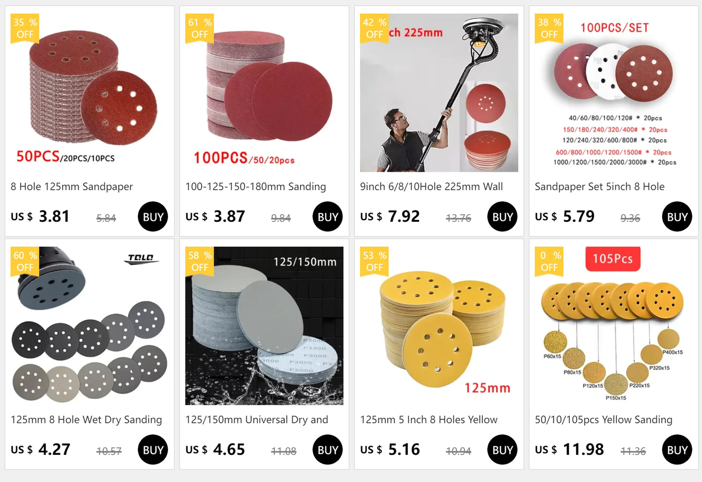 8Hole 125mm Sandpaper Woodworking Metal Grinding Disc Abrasive Polishing Tool 40/1000/2026 Grit Sanding Discs Dremel Accessories