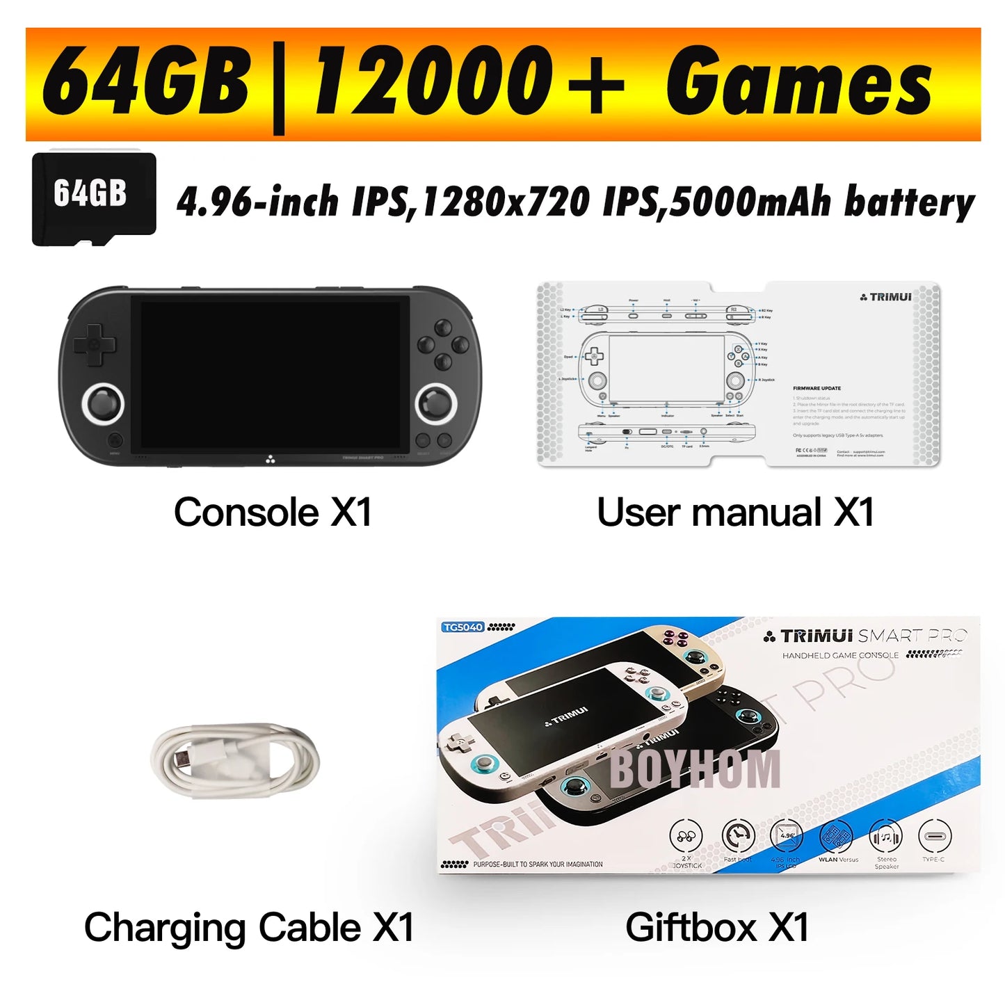 Trimui Smart Pro Handheld Game Console 4.96''IPS Screen Linux System Joystick RGB Lighting Smartpro Retro Video Game Player Gift