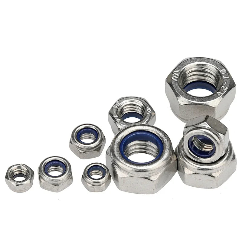M2 M2.5 M3 M4 M5 M6 M8  M12 M14 M16 M18 M20  304 stainless Steel Nylon Insert Hex Lock Nuts A2 Hexagon Nyloc Self Locking Nut