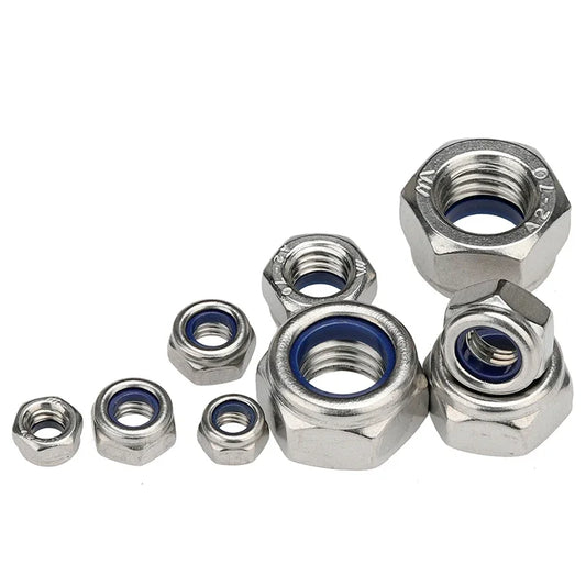 304 Stainless Steel Nyloc Self-Locking Hex Nuts - A2 Nylon Insert (M2-M20)