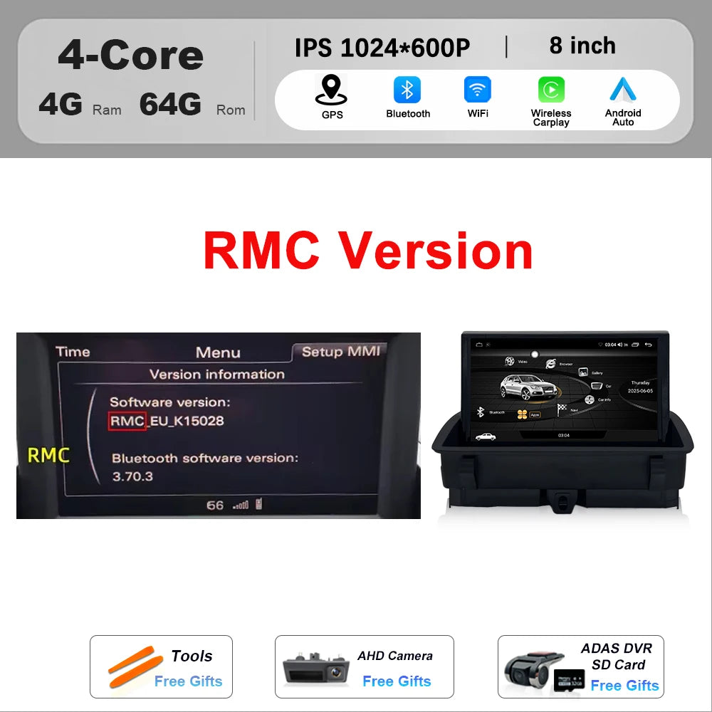 Wireless CarPlay Android 16 For Audi Q3 2011 - 2018 Car Multimedia Radio Navigation GPS WIFI Wired Auto DSP 8 inch Touch Screen