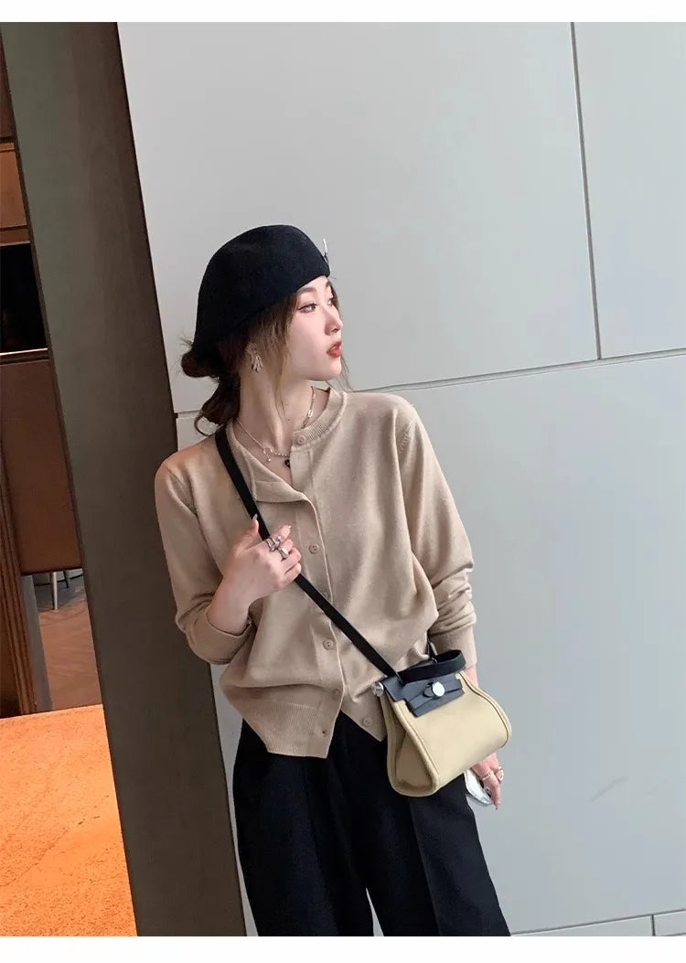Women's Slim Button Cardigan — Crew Neck Knit