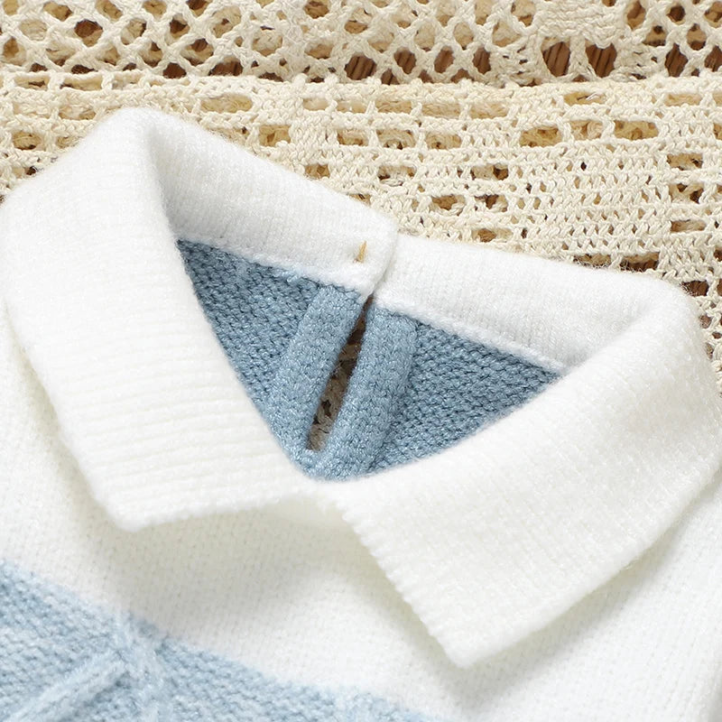 Baby Boy Knit Collar Romper 0-18M - Long Sleeve Winter Bodysuit - photo 3