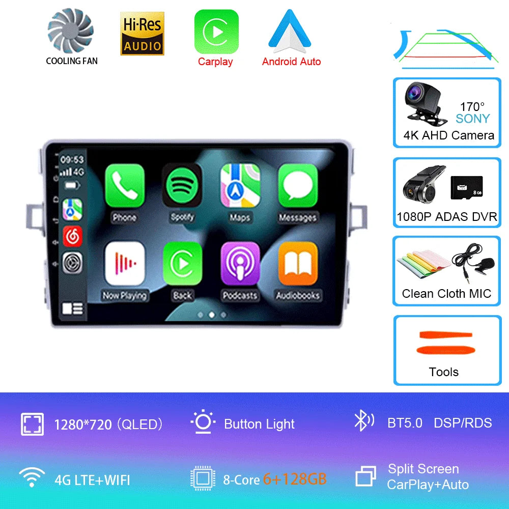 Android Car Stereo for Toyota Verso R20 (2010–2016) — CarPlay, Android Auto, GPS, 4G, RDS, DSP, IPS