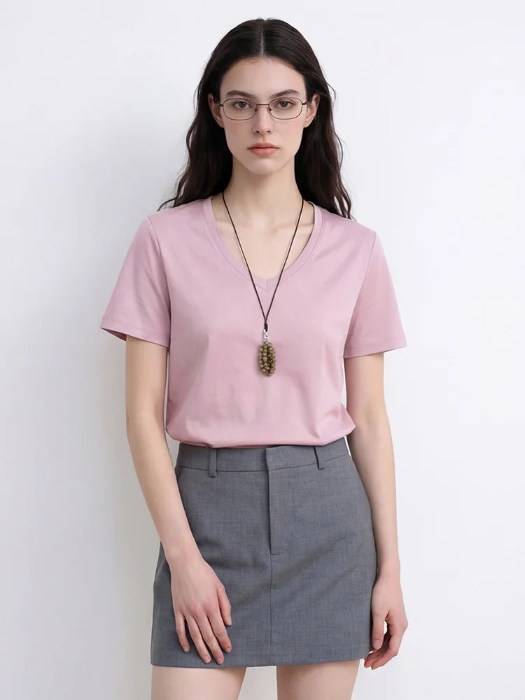 Women's Luxury Mulberry Silk Cotton T-Shirt – Loose Round Neck Short Sleeve Solid Basic Top